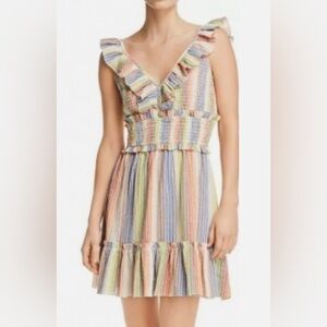 Saylor Sallie Alma Multicolor Striped Ruffle Dress Size S